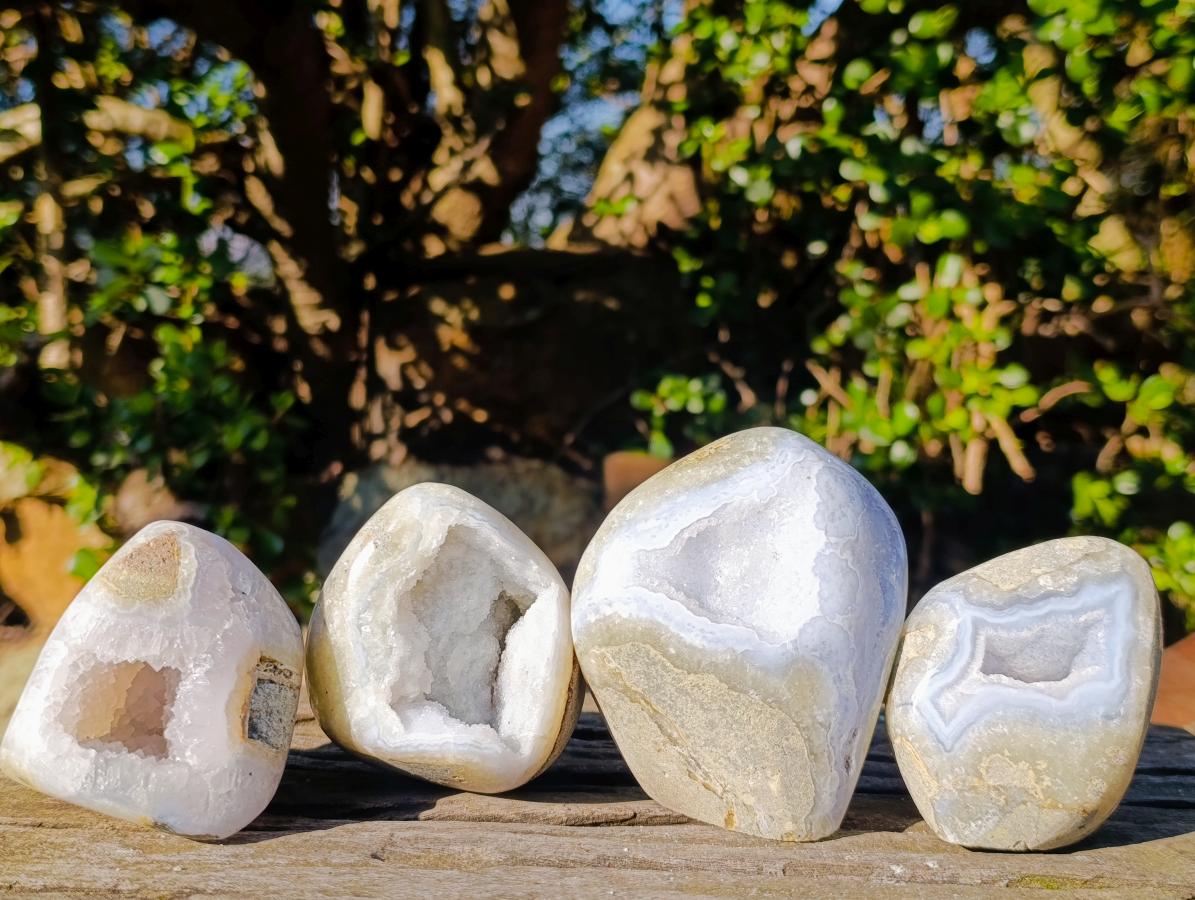 Polished Blue Lace Agate Standing Display Pieces x 4 From Nsanje, Malawi - Toprock Gemstones and Minerals 