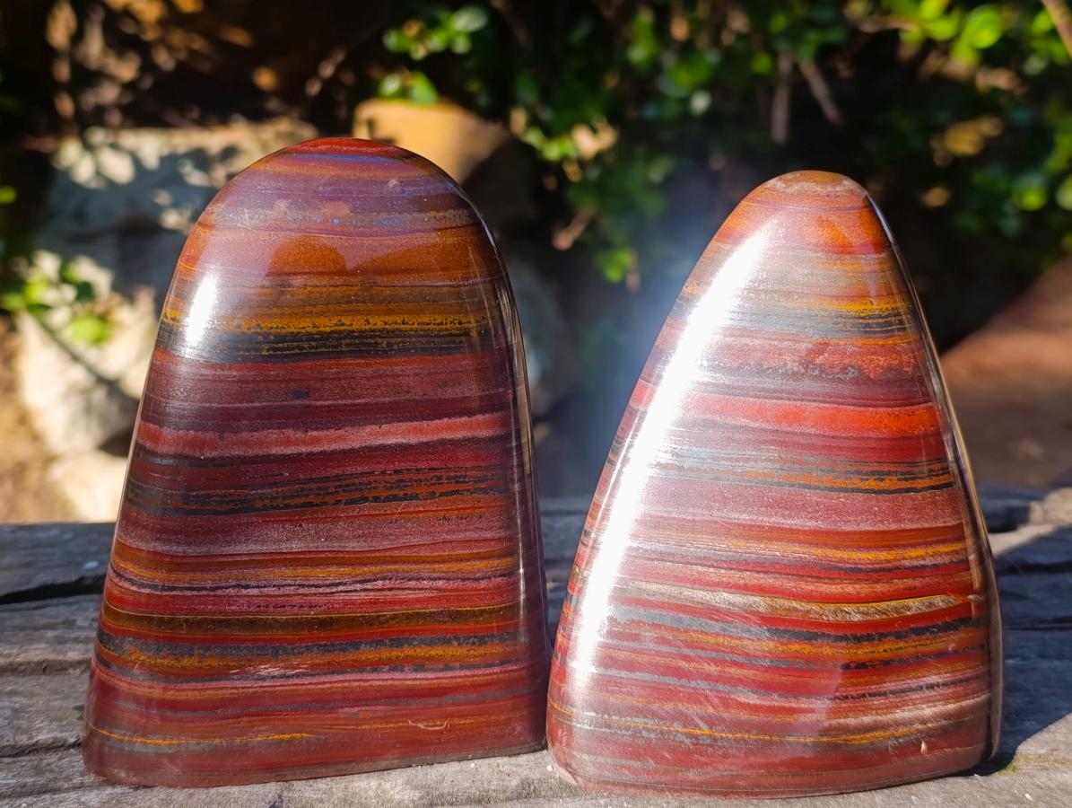 Polished Banded Tiger Iron Standing Display Pieces x 2 From South Africa - Toprock Gemstones and Minerals 