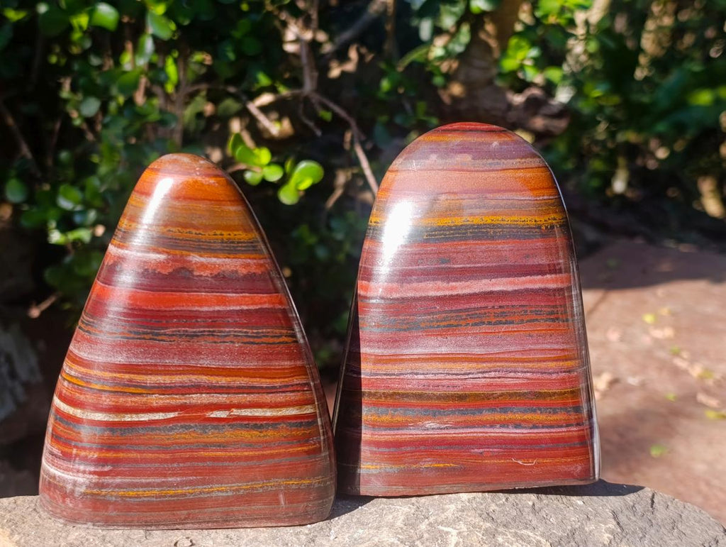Polished Banded Tiger Iron Standing Display Pieces x 2 From South Africa - Toprock Gemstones and Minerals 