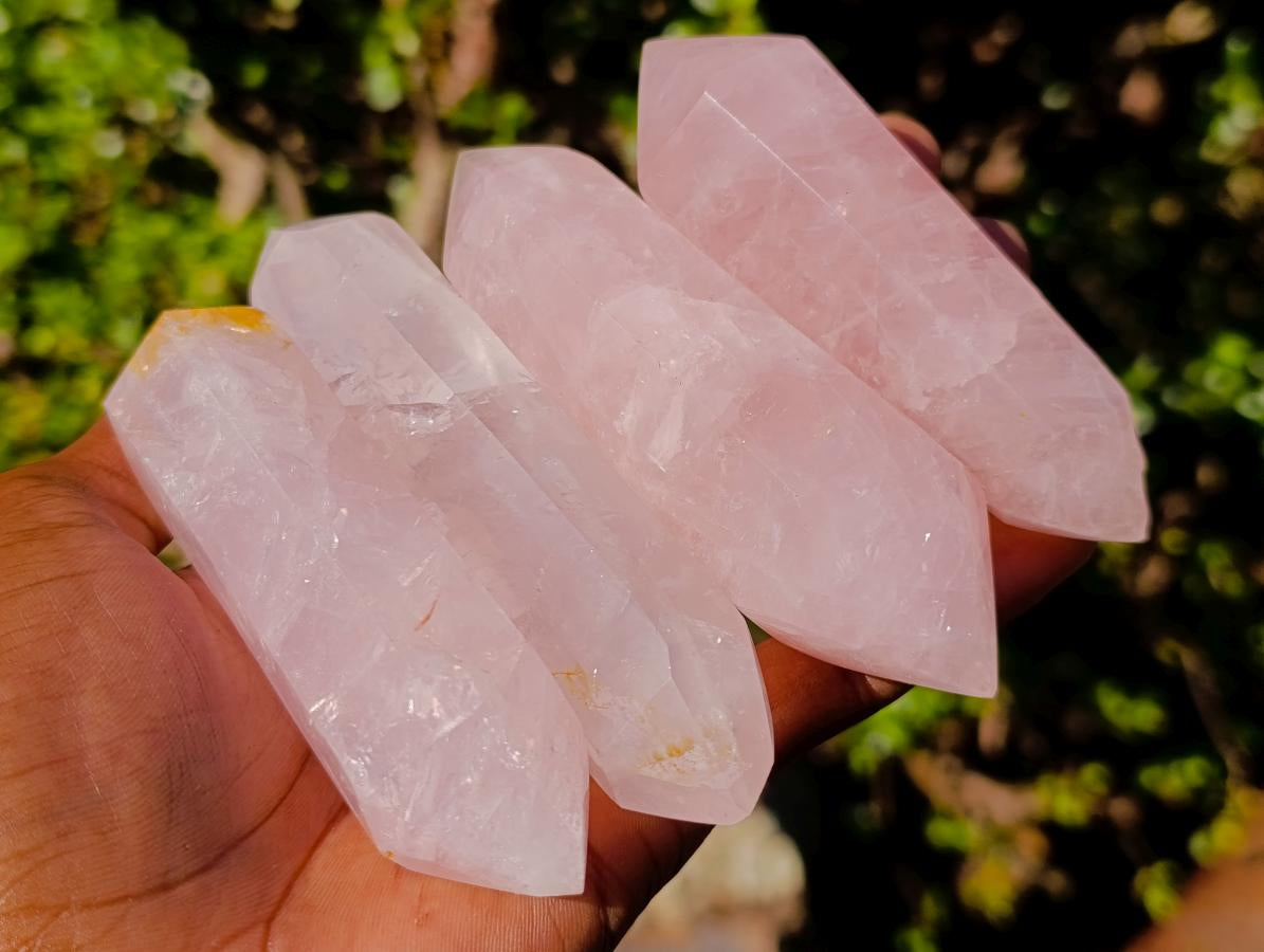 Polished Double Terminated Gemmy Rose Quartz Crystals x 12 From Madagascar - Toprock Gemstones and Minerals 