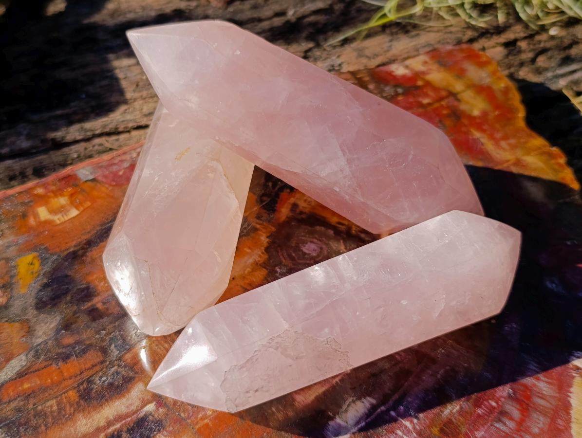 Polished Double Terminated Gemmy Rose Quartz Crystals x 12 From Madagascar - Toprock Gemstones and Minerals 