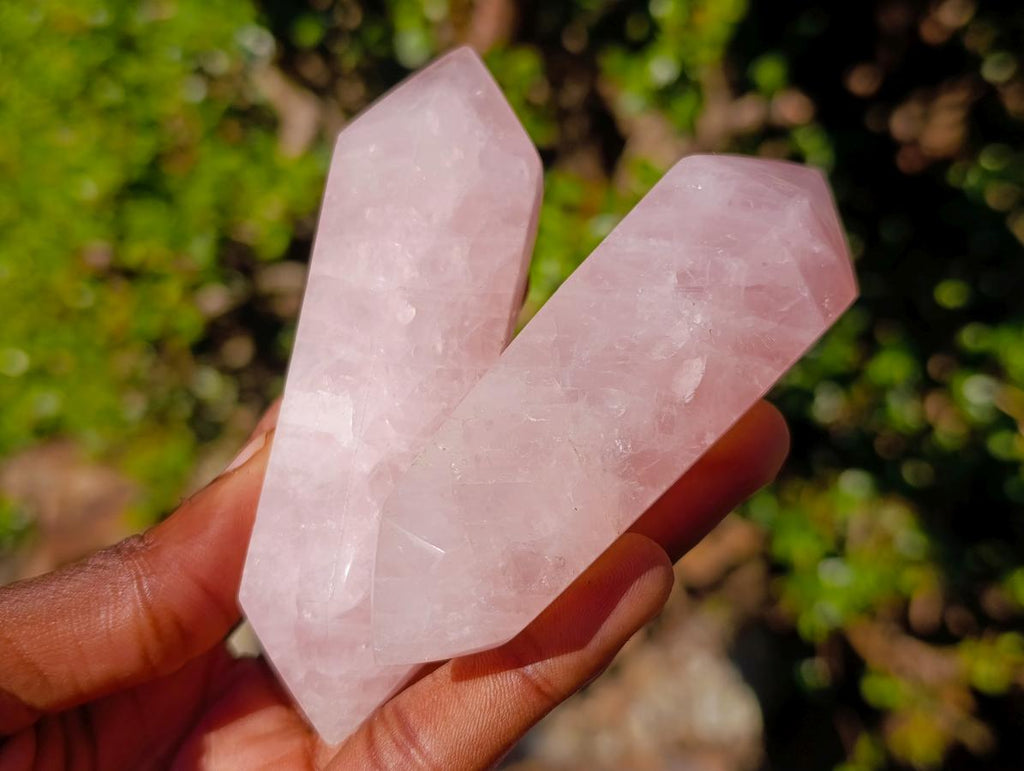 Polished Double Terminated Gemmy Rose Quartz Crystals x 12 From Madagascar - Toprock Gemstones and Minerals 