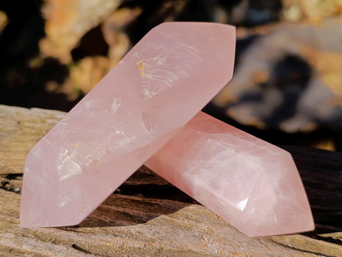 Polished Double Terminated Gemmy Rose Quartz Crystals x 12 From Madagascar - Toprock Gemstones and Minerals 