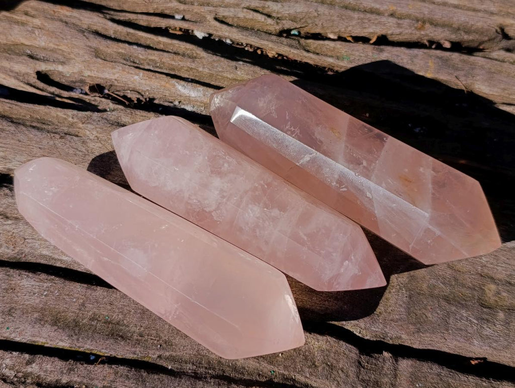 Polished Double Terminated Gemmy Rose Quartz Crystals x 12 From Madagascar - Toprock Gemstones and Minerals 