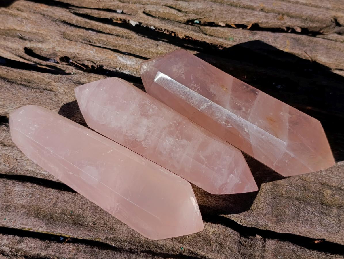 Polished Double Terminated Gemmy Rose Quartz Crystals x 12 From Madagascar - Toprock Gemstones and Minerals 