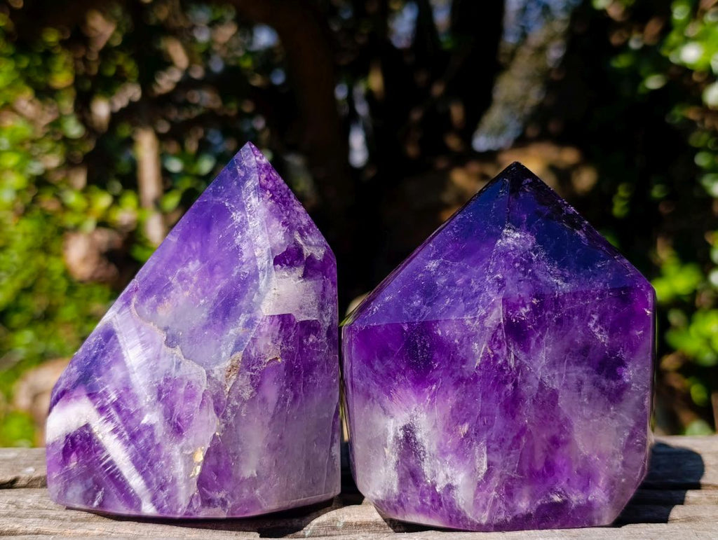 Polished Dark Chevron Amethyst Display Crystals x 2 From Madagascar