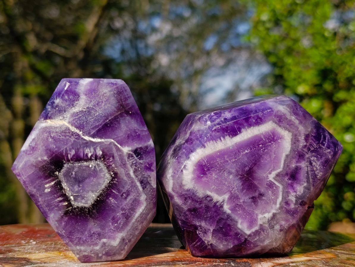 Polished Dark Chevron Amethyst Display Crystals x 2 From Madagascar