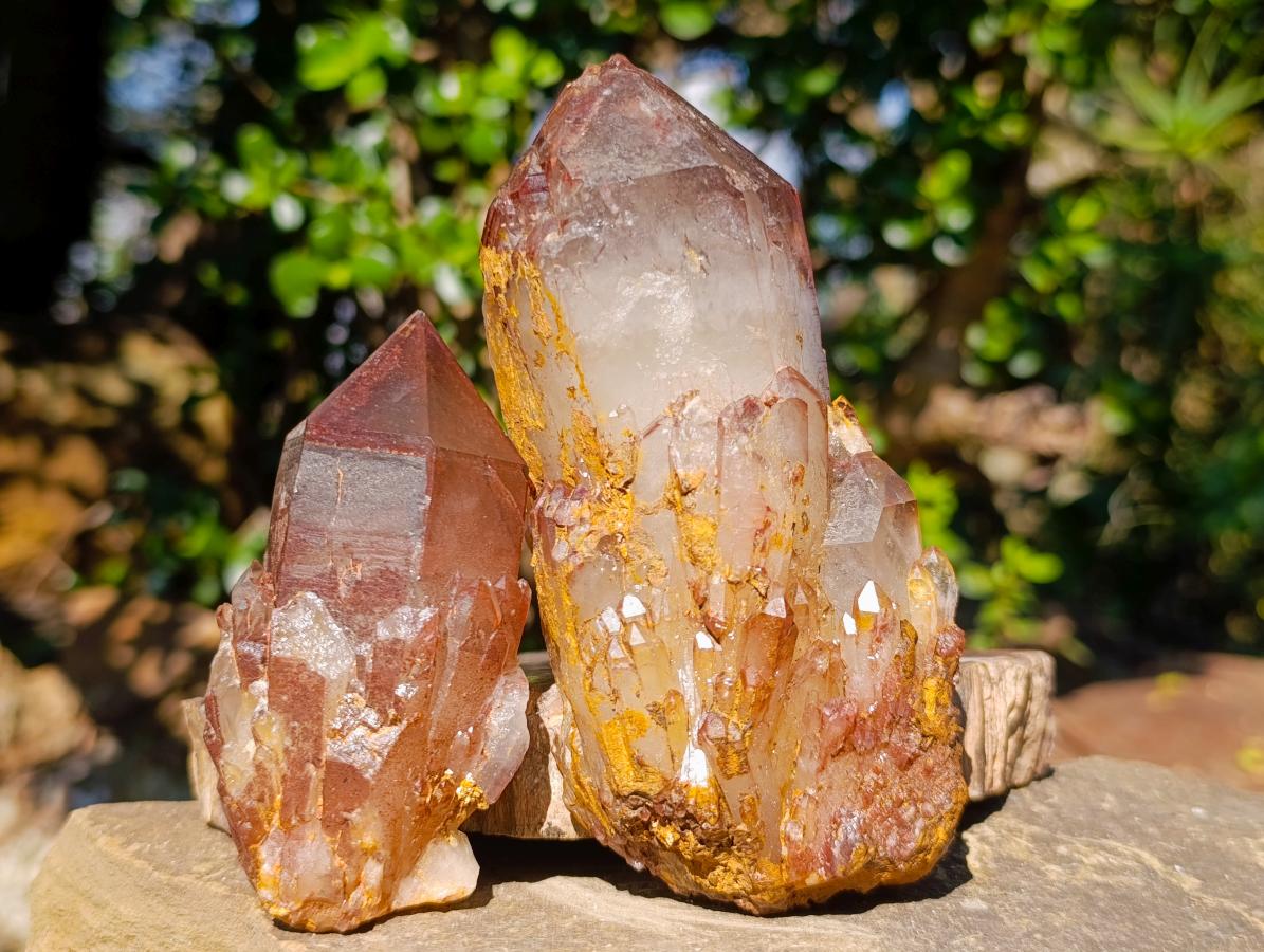 Natural Red Hematoid Quartz Crystal Clusters x 4 From Karoi, Zimbabwe