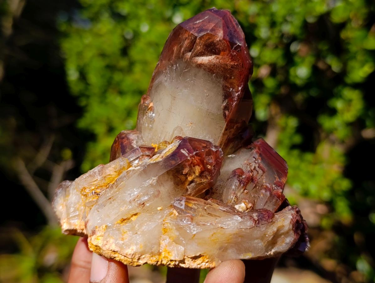 Natural Red Hematoid Quartz Crystal Clusters x 4 From Karoi, Zimbabwe