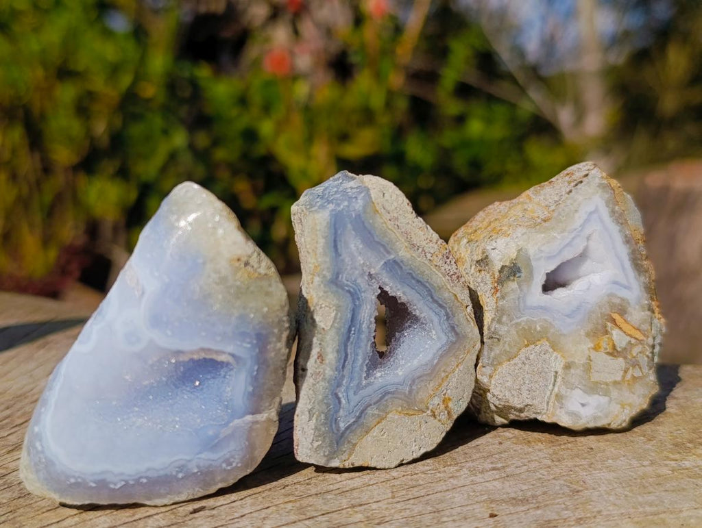 Polished One Side Blue Lace Agate Geodes x 24 From Nsanje, Malawi - Toprock Gemstones and Minerals 