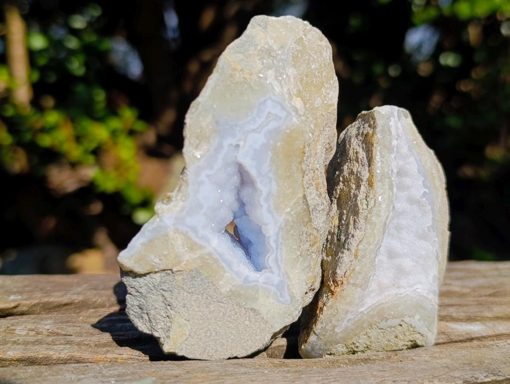 Polished One Side Blue Lace Agate Geodes x 24 From Nsanje, Malawi - Toprock Gemstones and Minerals 