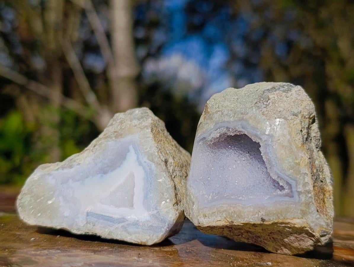 Polished One Side Blue Lace Agate Geodes x 24 From Nsanje, Malawi - Toprock Gemstones and Minerals 
