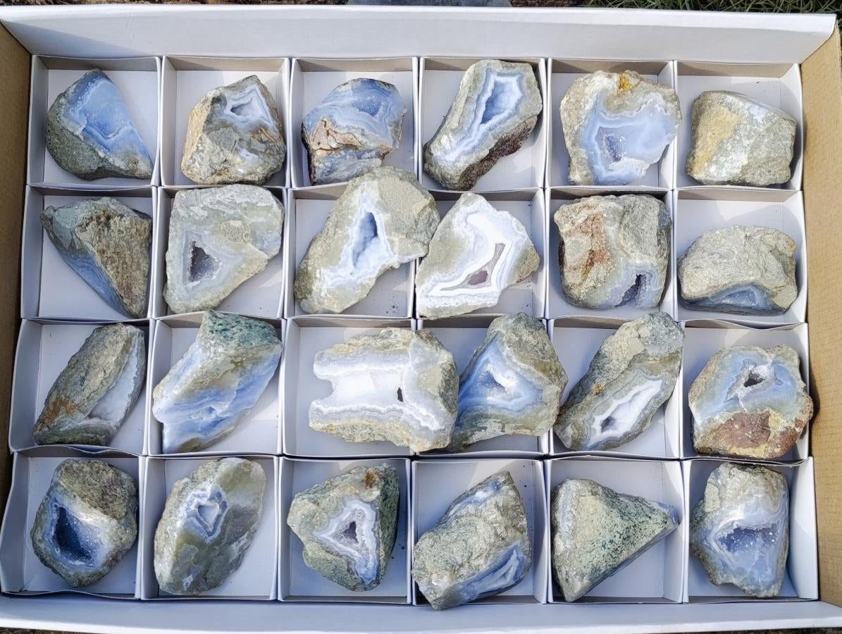 Polished One Side Blue Lace Agate Geodes x 24 From Nsanje, Malawi - Toprock Gemstones and Minerals 