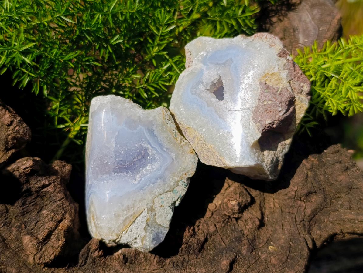 Polished One Side Blue Lace Agate Geodes x 24 From Nsanje, Malawi - Toprock Gemstones and Minerals 