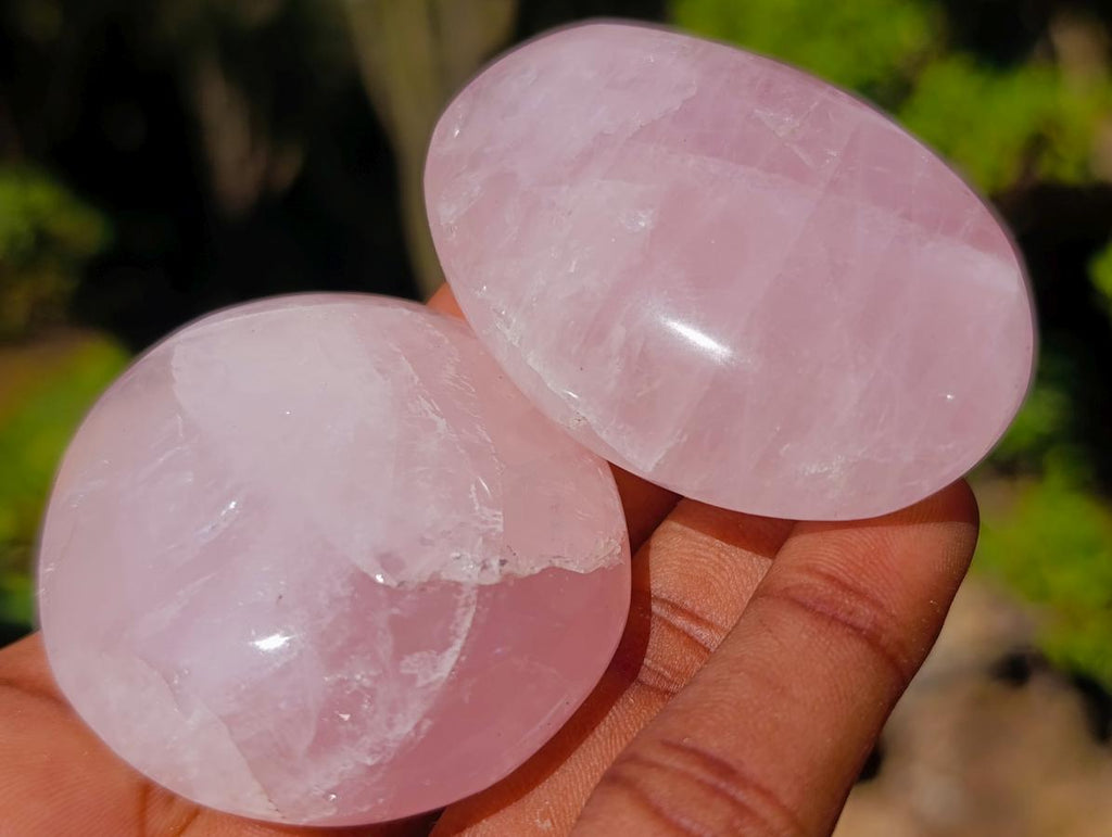Polished Gemmy Rose Quartz Palm Stones x 35 From Madagascar - Toprock Gemstones and Minerals 