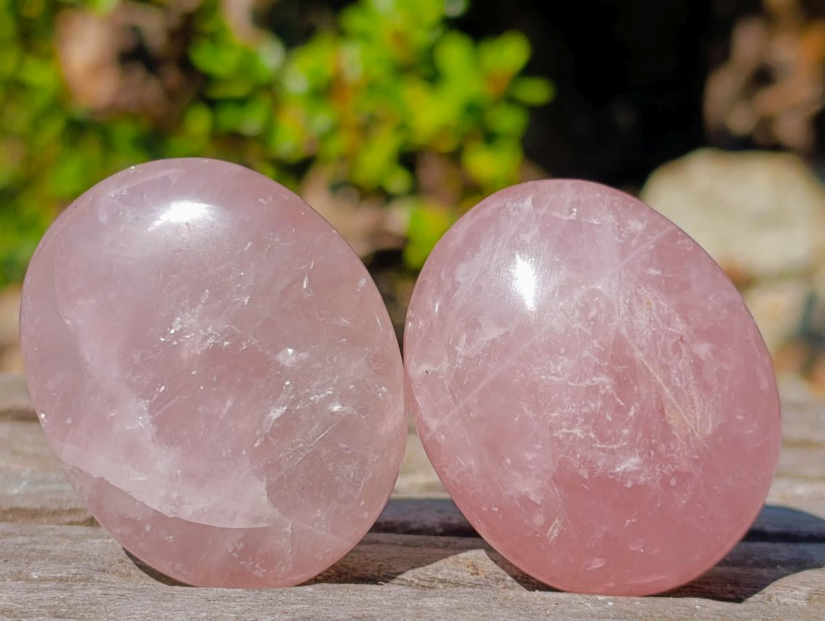 Polished Gemmy Rose Quartz Palm Stones x 35 From Madagascar - Toprock Gemstones and Minerals 
