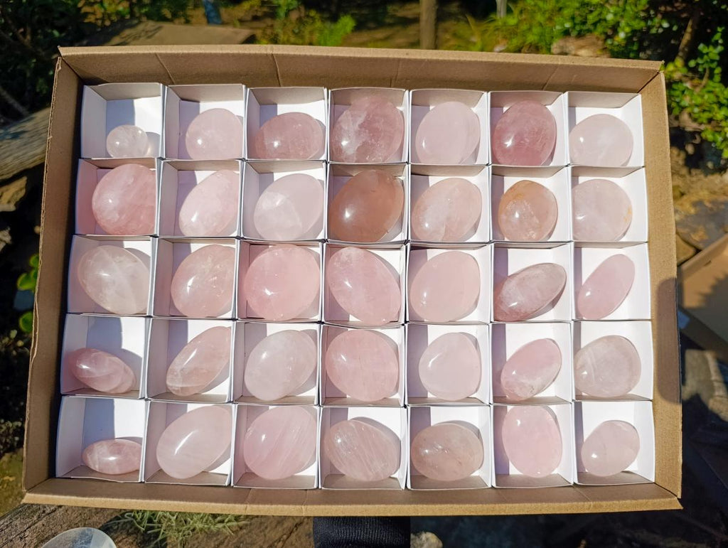 Polished Gemmy Rose Quartz Palm Stones x 35 From Madagascar - Toprock Gemstones and Minerals 