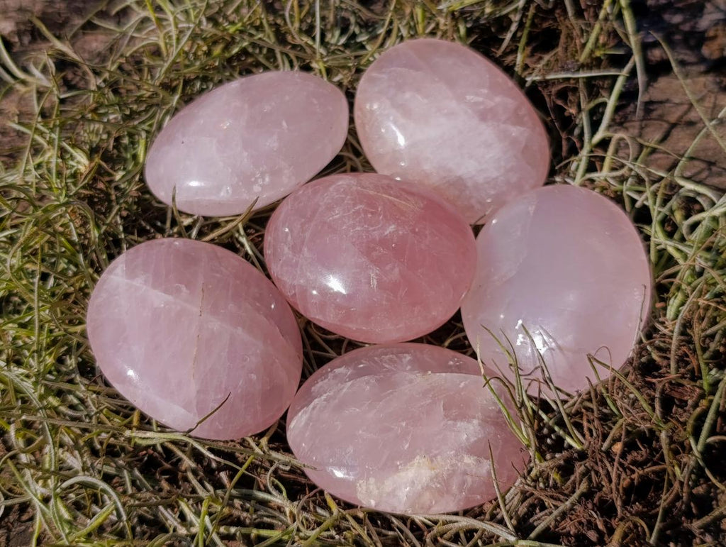 Polished Gemmy Rose Quartz Palm Stones x 35 From Madagascar - Toprock Gemstones and Minerals 