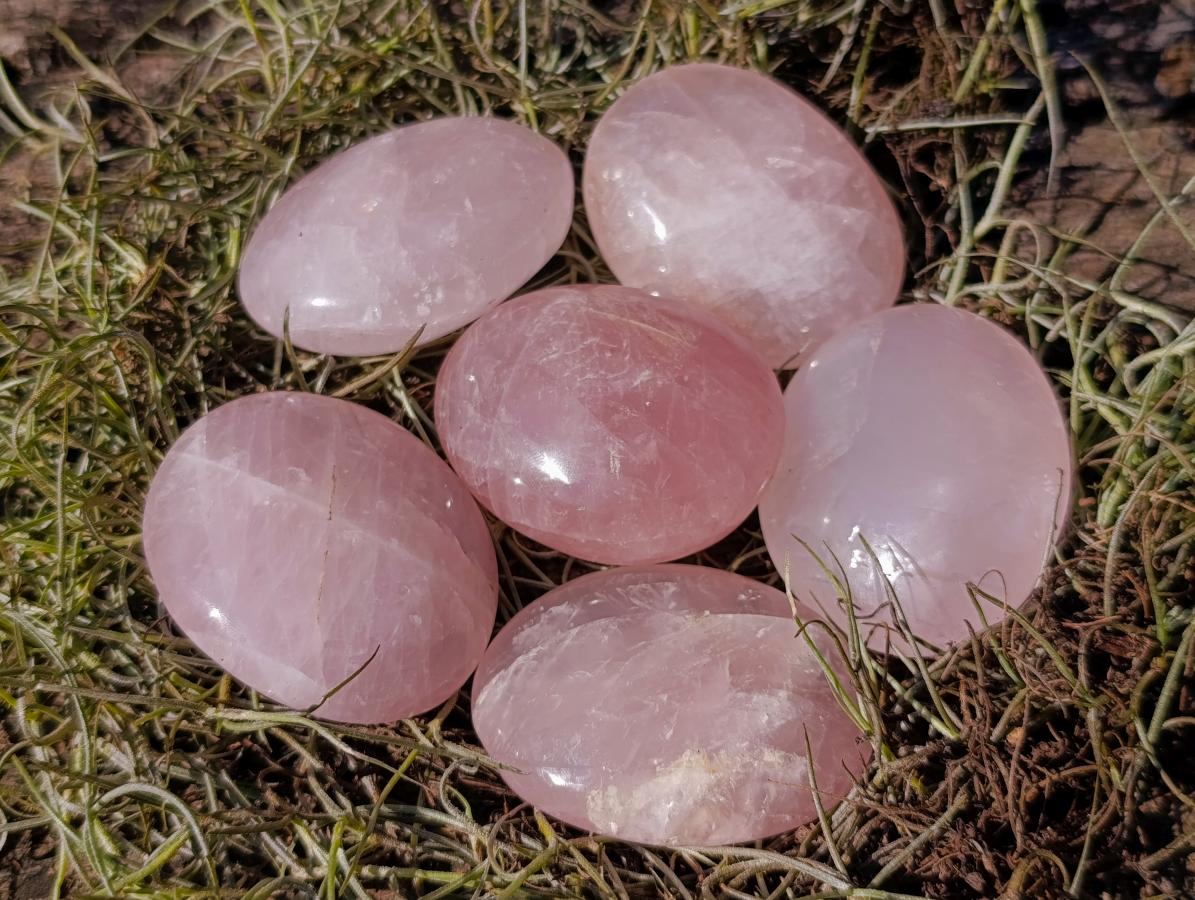Polished Gemmy Rose Quartz Palm Stones x 35 From Madagascar - Toprock Gemstones and Minerals 