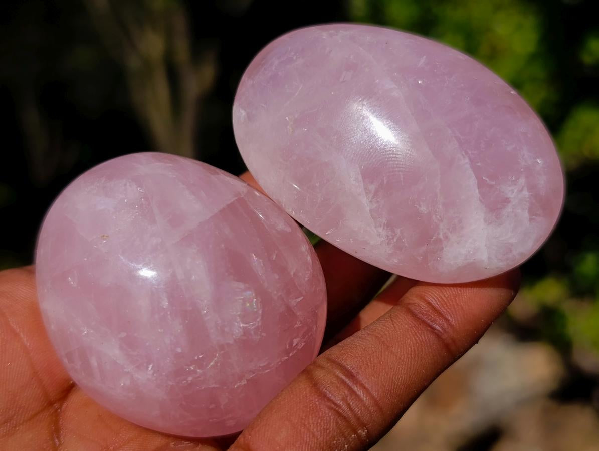 Polished Gemmy Rose Quartz Palm Stones x 35 From Madagascar - Toprock Gemstones and Minerals 