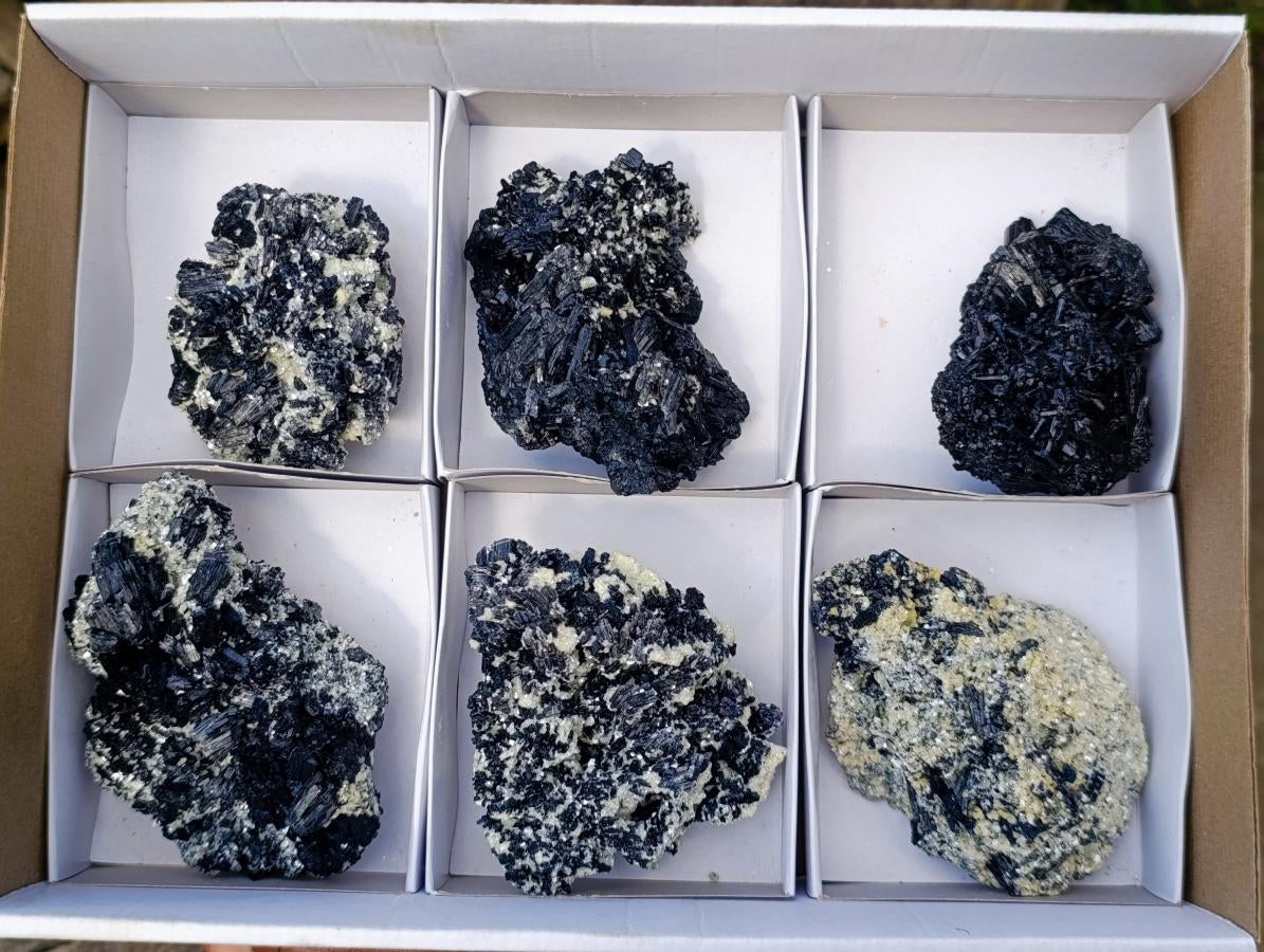 Natural Schorl Black Tourmaline Cluster Specimens with Muscovite Mica x 6 From Erongo, Namibia