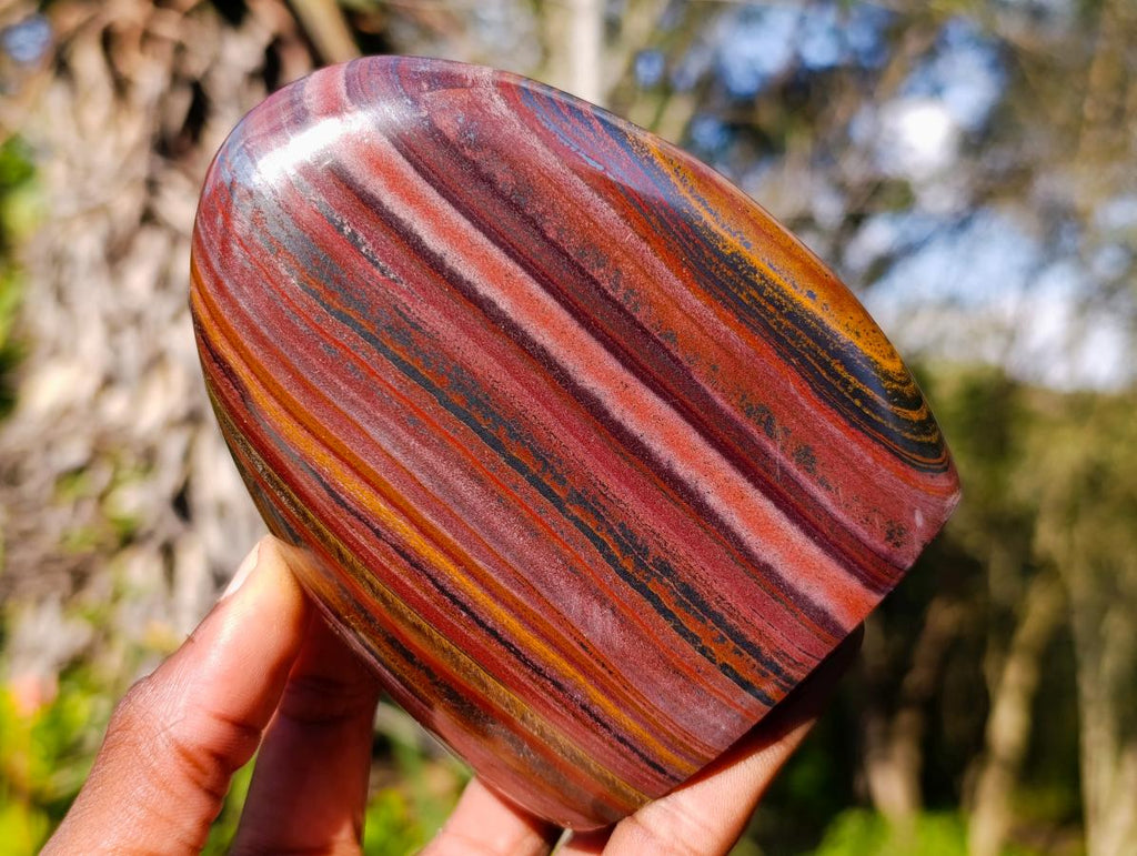 Polished Banded Tiger Iron Stone Standing Display Pieces x 2 From Prieska, South Africa