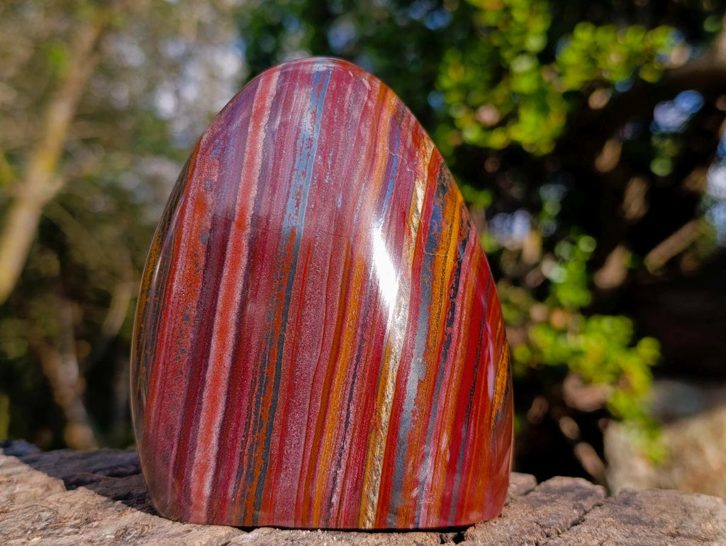 Polished Banded Tiger Iron Stone Standing Display Pieces x 2 From Prieska, South Africa
