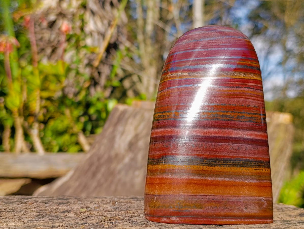 Polished Banded Tiger Iron Stone Standing Display Pieces x 2 From Prieska, South Africa
