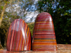 Polished Banded Tiger Iron Stone Standing Display Pieces x 2 From Prieska, South Africa
