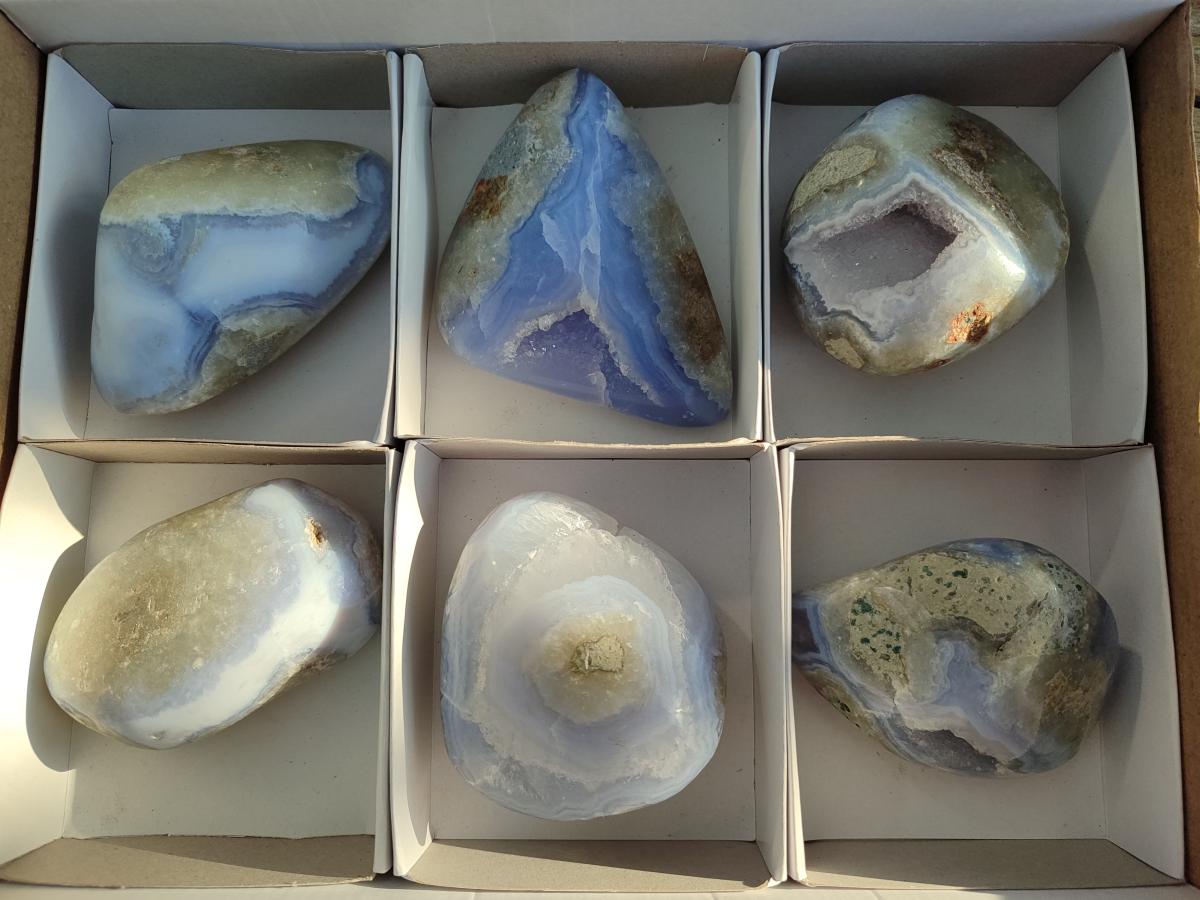 Polished Blue Lace Agate Free Forms x 6 From Nsanje, Malawi - Toprock Gemstones and Minerals 