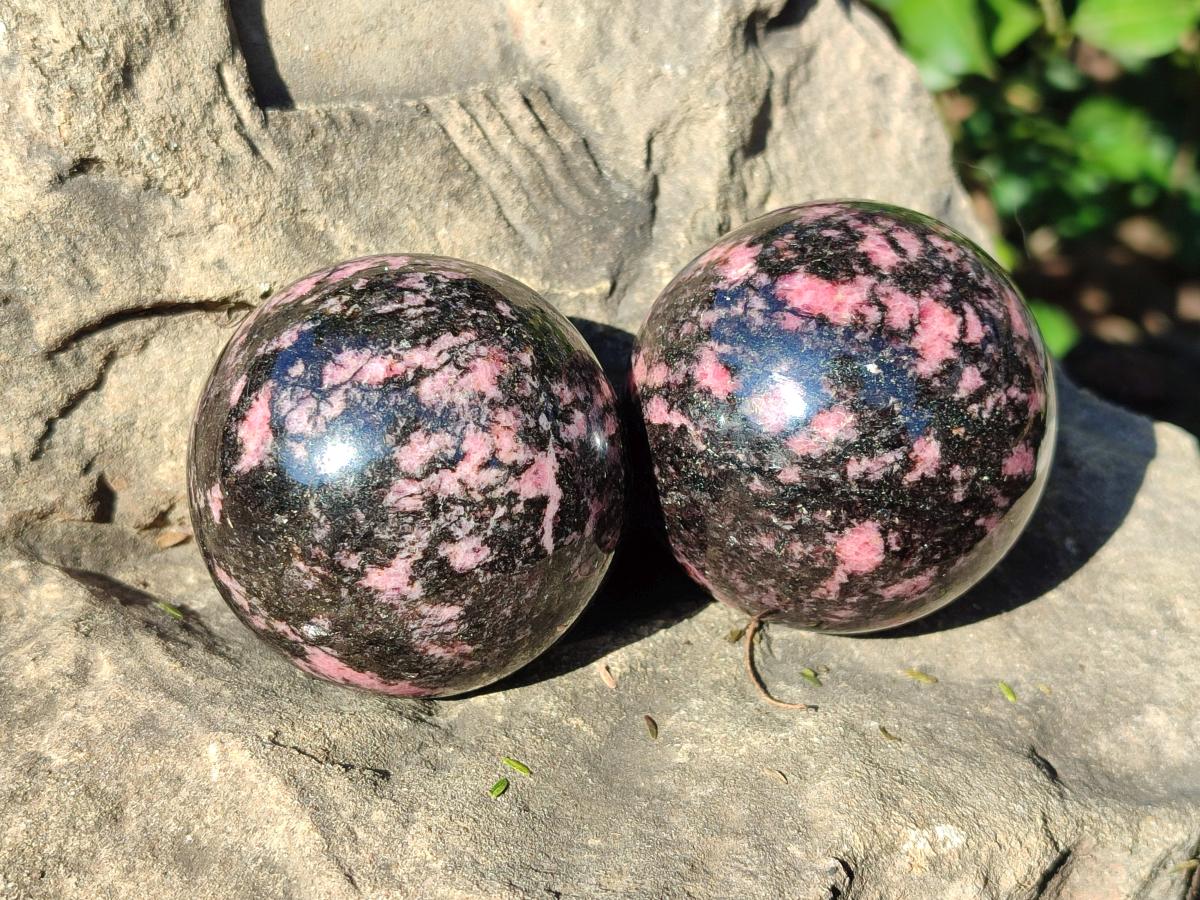 Polished Rhodonite Gemstone Spheres x 4 From Ambindavato, Madagascar