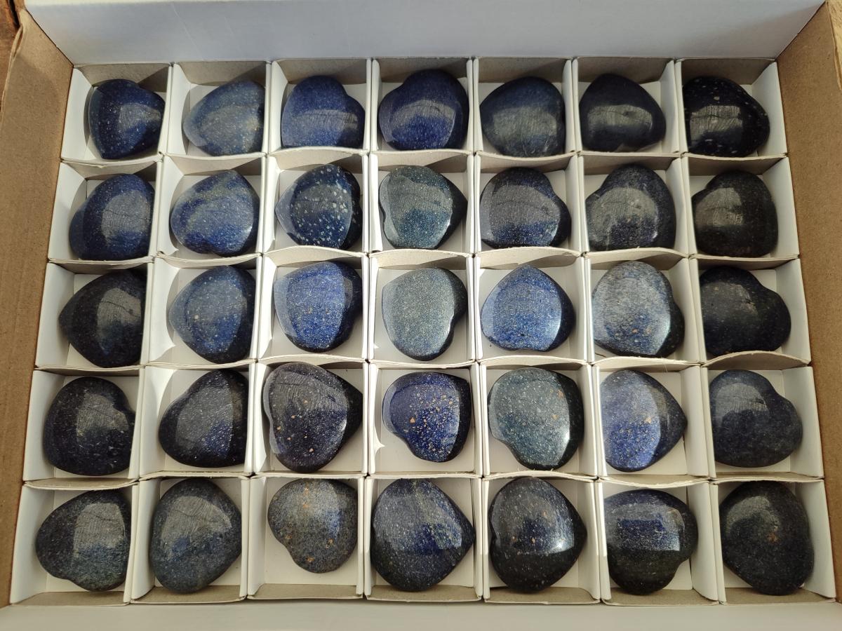 Polished Lazulite Gemstone Hearts x 35 From Madagascar - Toprock Gemstones and Minerals 