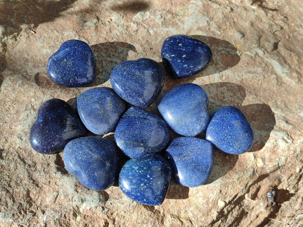 Polished Lazulite Gemstone Hearts x 35 From Madagascar - Toprock Gemstones and Minerals 