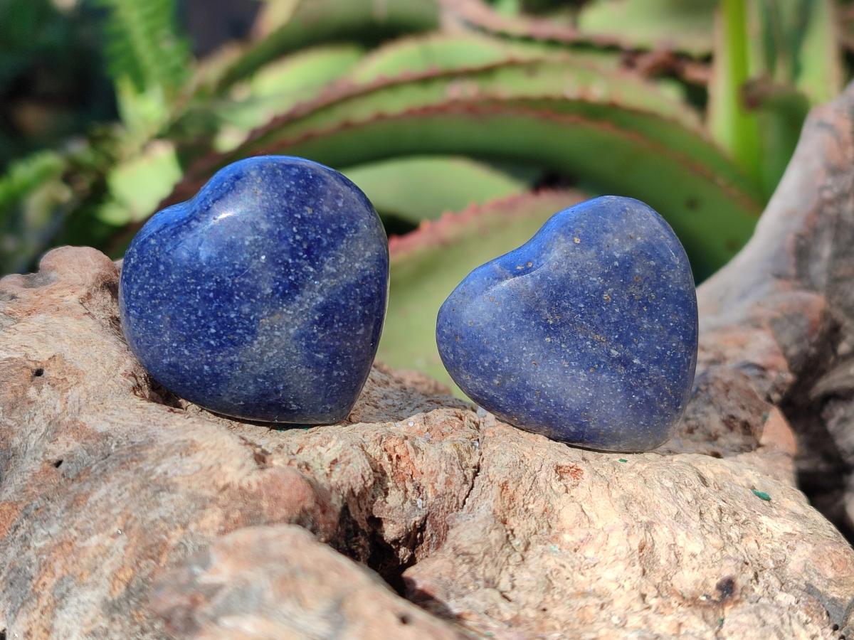 Polished Lazulite Gemstone Hearts x 35 From Madagascar - Toprock Gemstones and Minerals 