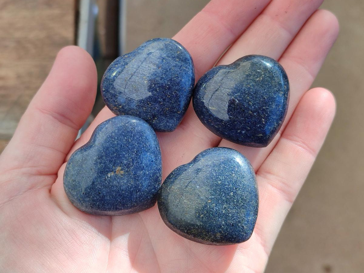 Polished Lazulite Gemstone Hearts x 35 From Madagascar - Toprock Gemstones and Minerals 