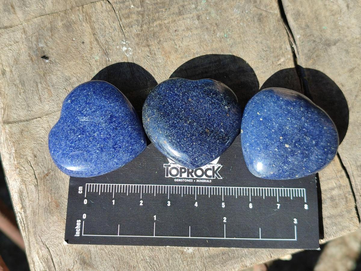 Polished Lazulite Gemstone Hearts x 35 From Madagascar - Toprock Gemstones and Minerals 