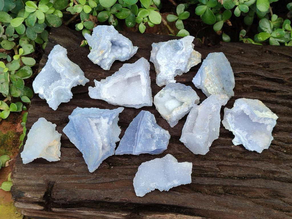Natural Etched Blue Chalcedony Geode Specimens x 12 From Nsanje, Malawi - Toprock Gemstones and Minerals 