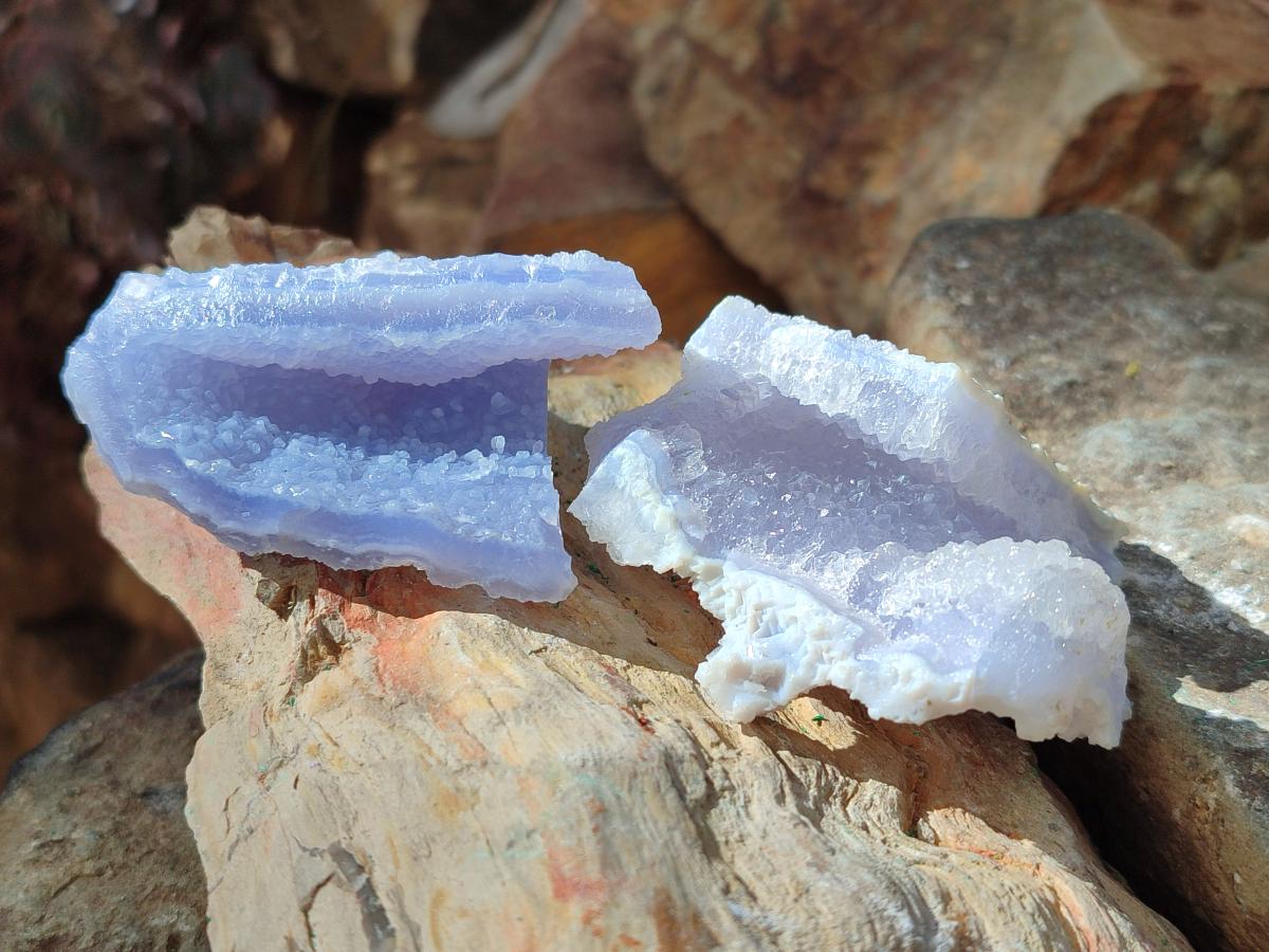 Natural Etched Blue Chalcedony Geode Specimens x 12 From Nsanje, Malawi - Toprock Gemstones and Minerals 