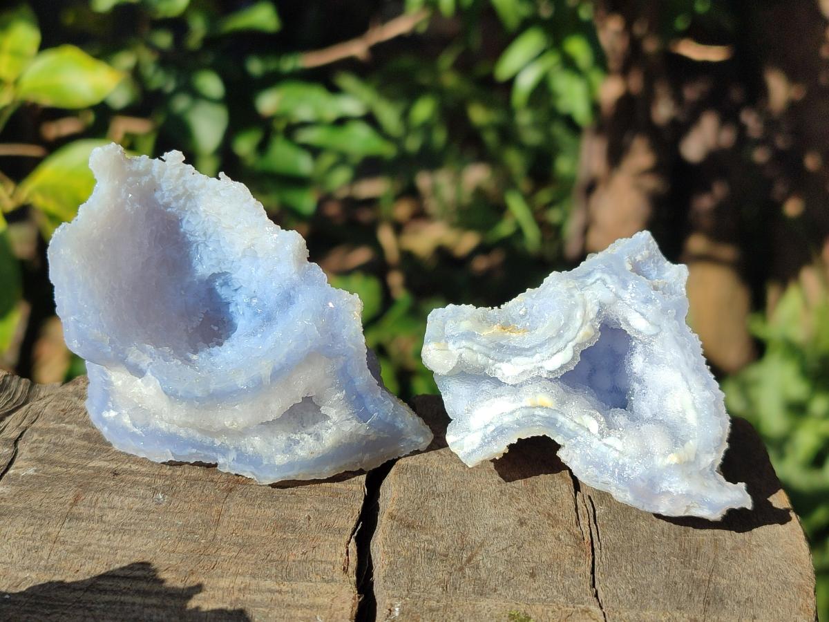 Natural Etched Blue Chalcedony Geode Specimens x 12 From Nsanje, Malawi - Toprock Gemstones and Minerals 