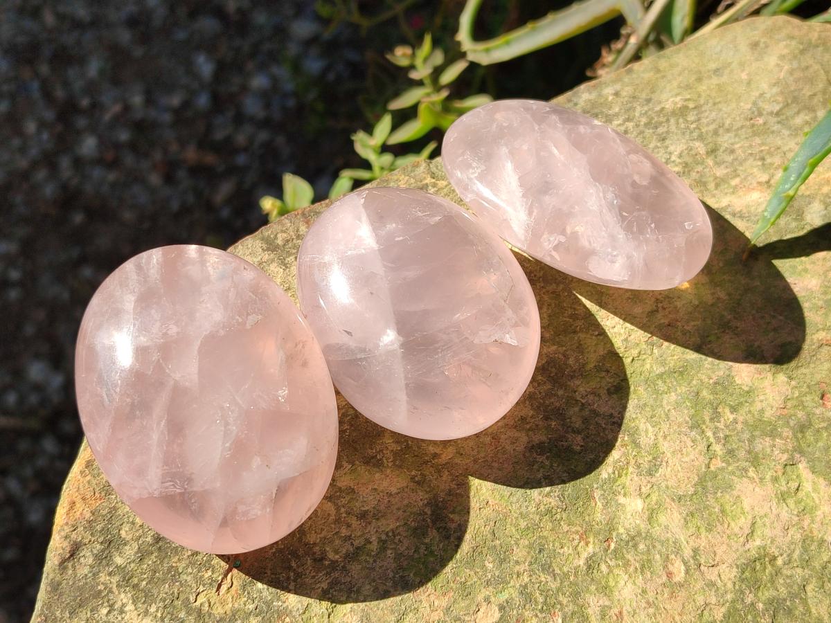Polished Gemmy Rose Quartz Palm Stones x 24 From Madagascar