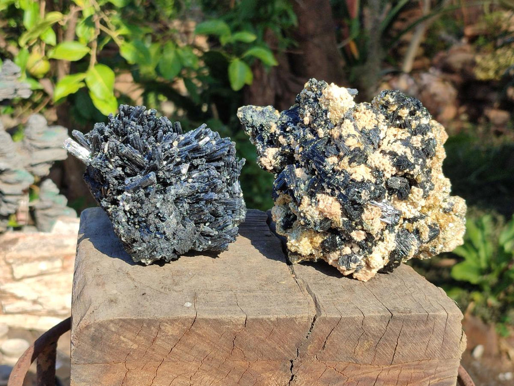 Natural Schorl Cascading Black Tourmaline Specimens x 2 From Erongo, Namibia - Toprock Gemstones and Minerals 