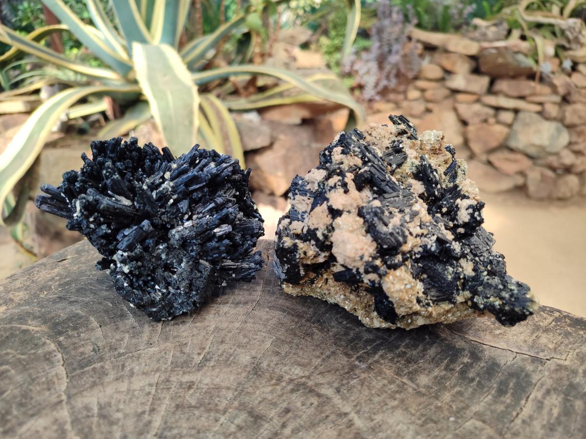 Natural Schorl Cascading Black Tourmaline Specimens x 2 From Erongo, Namibia