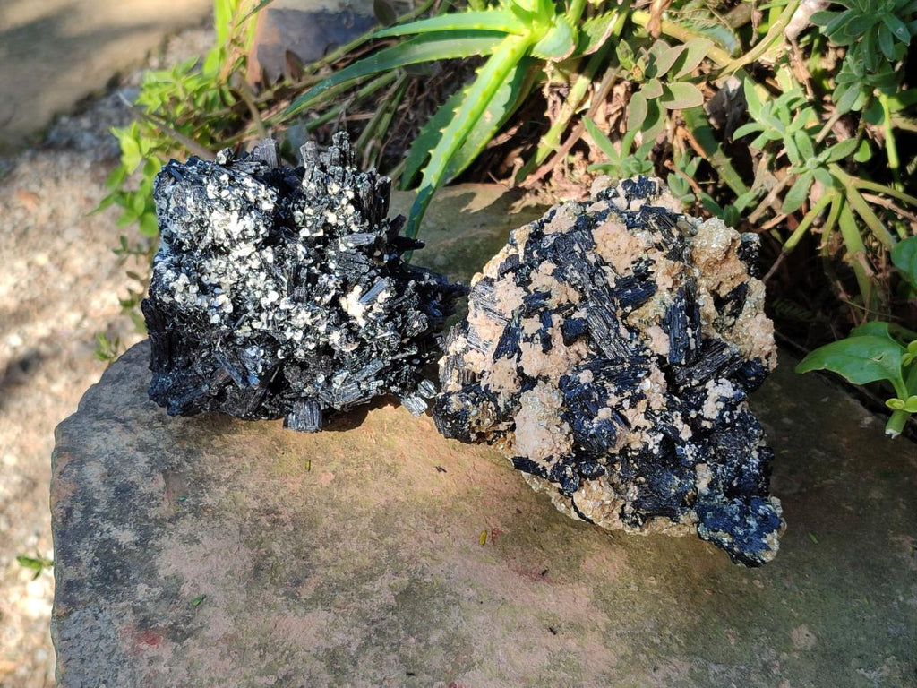Natural Schorl Cascading Black Tourmaline Specimens x 2 From Erongo, Namibia - Toprock Gemstones and Minerals 