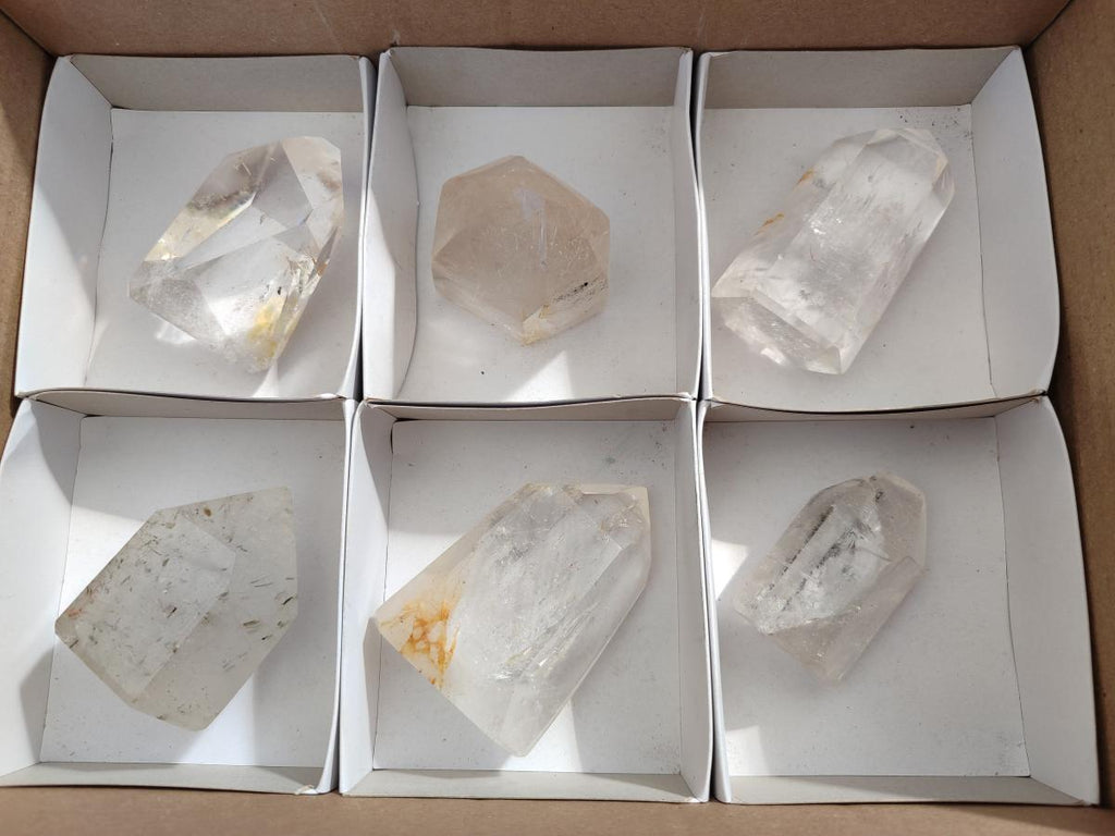 Polished Clear Quartz Display Crystals with Inclusions x 6 From Madagascar - Toprock Gemstones and Minerals 