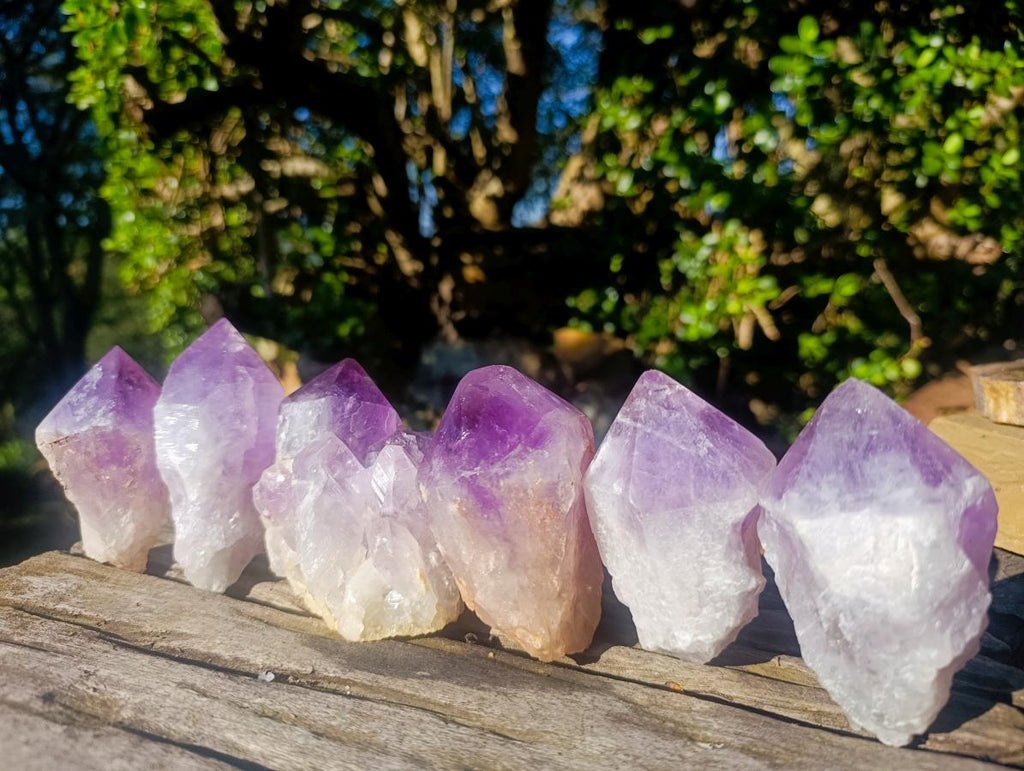 Polished Jacaranda Amethyst Single Crystals x 6 From Mumbwa, Zambia - Toprock Gemstones and Minerals 