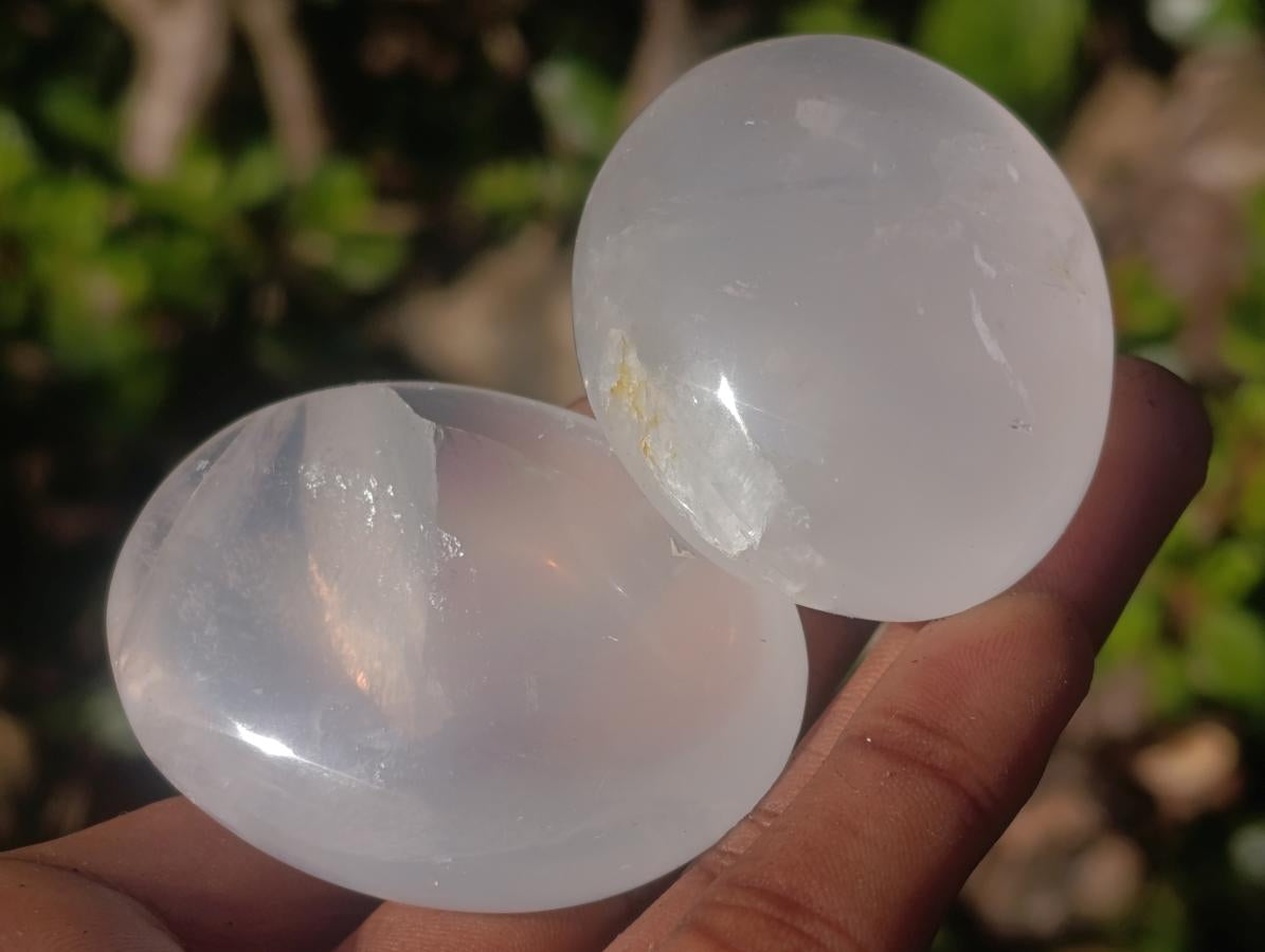 Polished Girasol Pearl Quartz Palm Stones x 20 From Ambatondrazaka, Madagascar - Toprock Gemstones and Minerals 