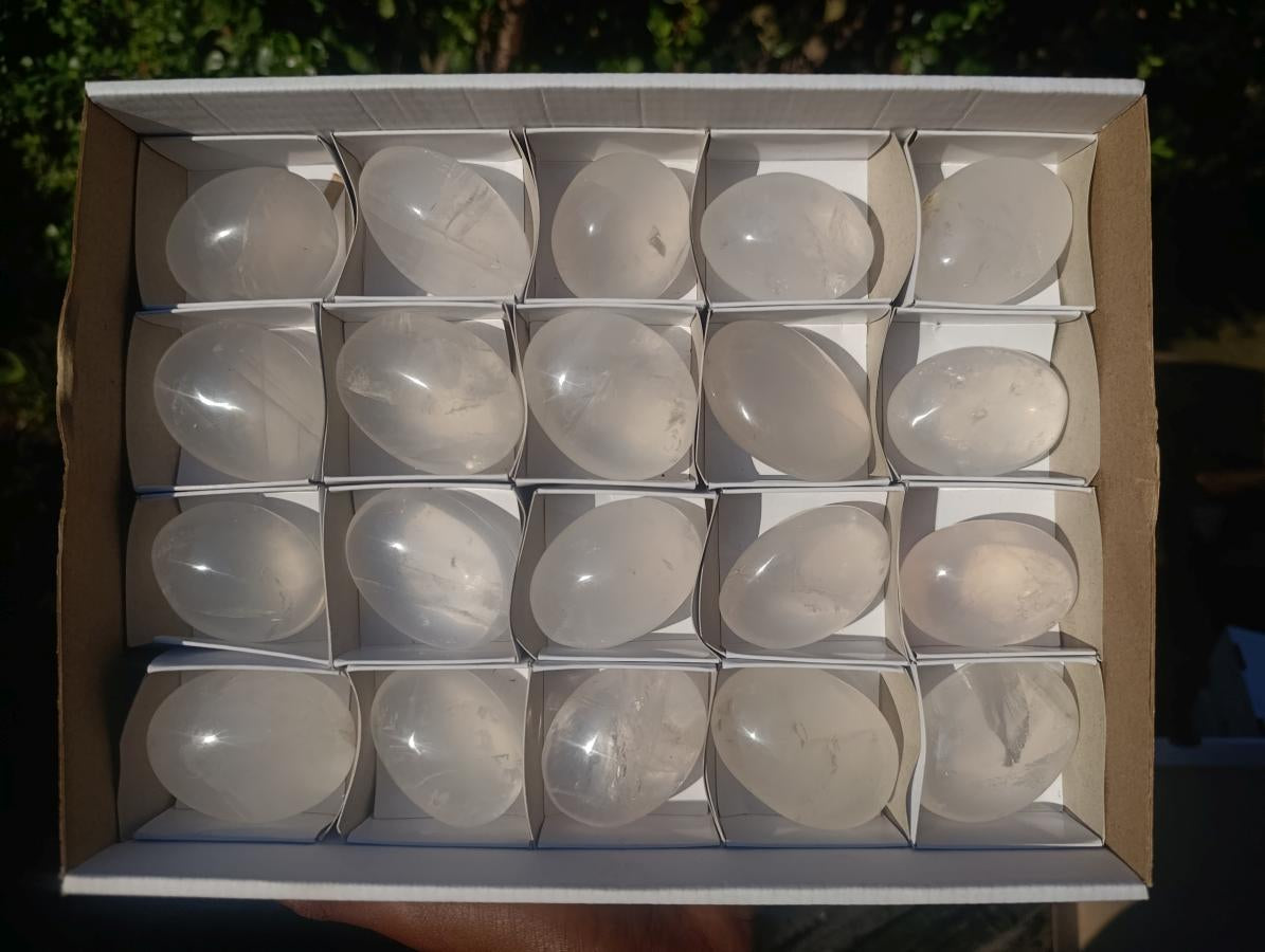 Polished Girasol Pearl Quartz Palm Stones x 20 From Ambatondrazaka, Madagascar - Toprock Gemstones and Minerals 