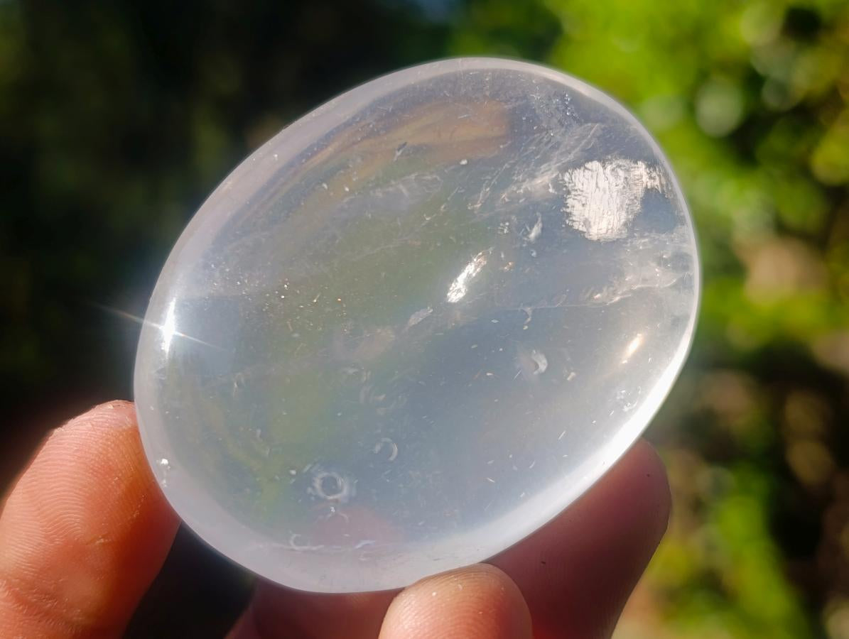 Polished Girasol Pearl Quartz Palm Stones x 20 From Ambatondrazaka, Madagascar