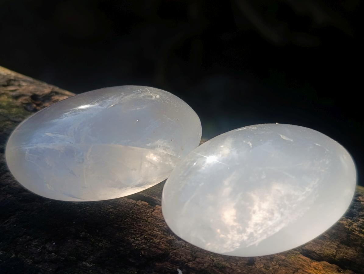 Polished Girasol Pearl Quartz Palm Stones x 20 From Ambatondrazaka, Madagascar - Toprock Gemstones and Minerals 