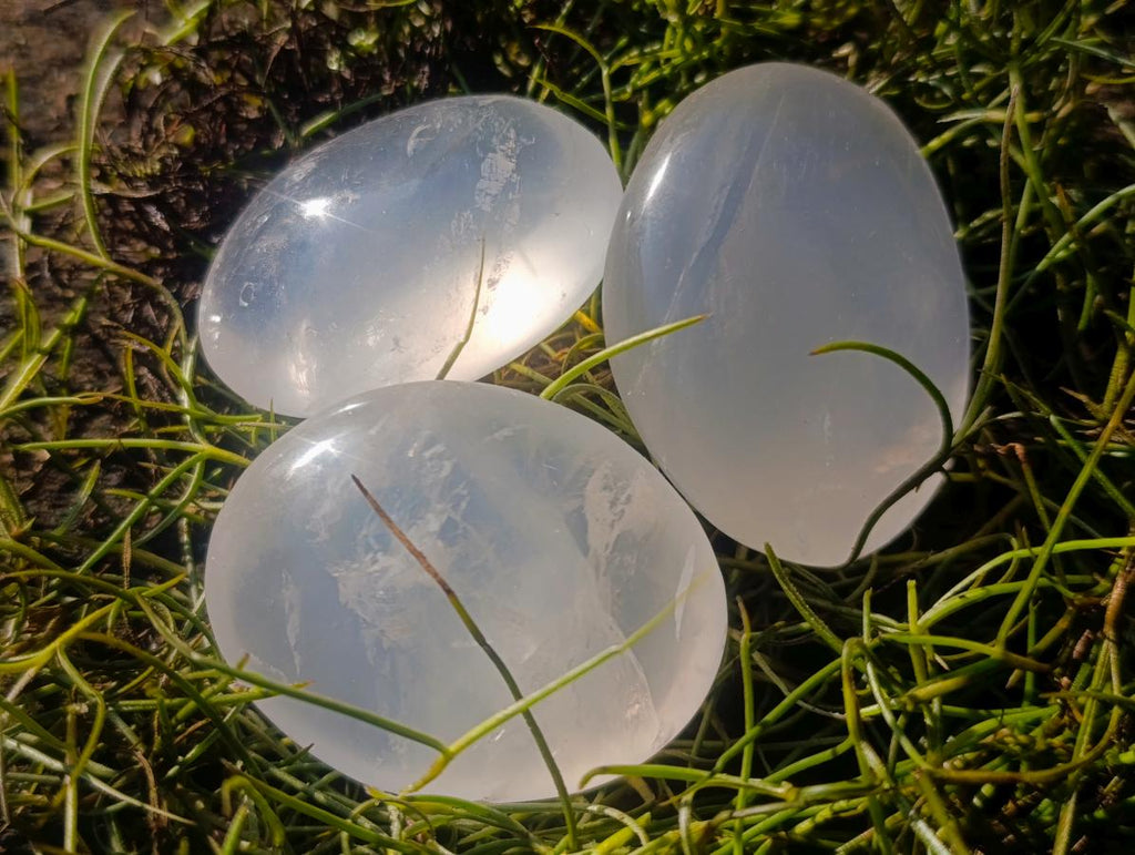 Polished Girasol Pearl Quartz Palm Stones x 20 From Ambatondrazaka, Madagascar - Toprock Gemstones and Minerals 